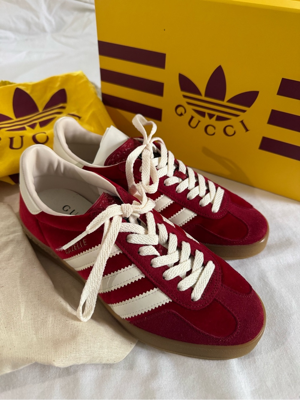 Gucci x Adidas Gazelles - Red Velvet, 6.5 - NEW NEVER WORN
